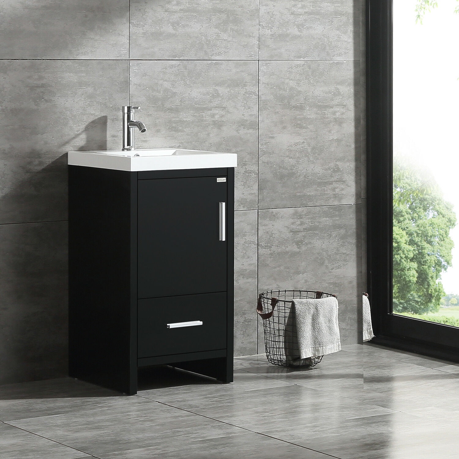 Walcut 18" Modern Bathroom Vanity Cabinet Wood with Top Basin Vessel Sink Faucet Combo
