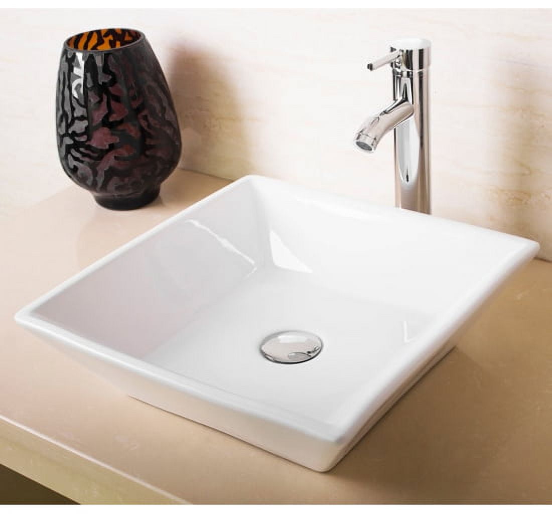 Walcut Modern Bathroom White Square Porcelain Ceramic Vessel Sink Bowl & Faucet Combo