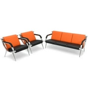 Walcut Office Reception Sofa Set PU Leather 3 Pcs Waiting Room Chairs Solon Guest Bench W/2PCS Orange