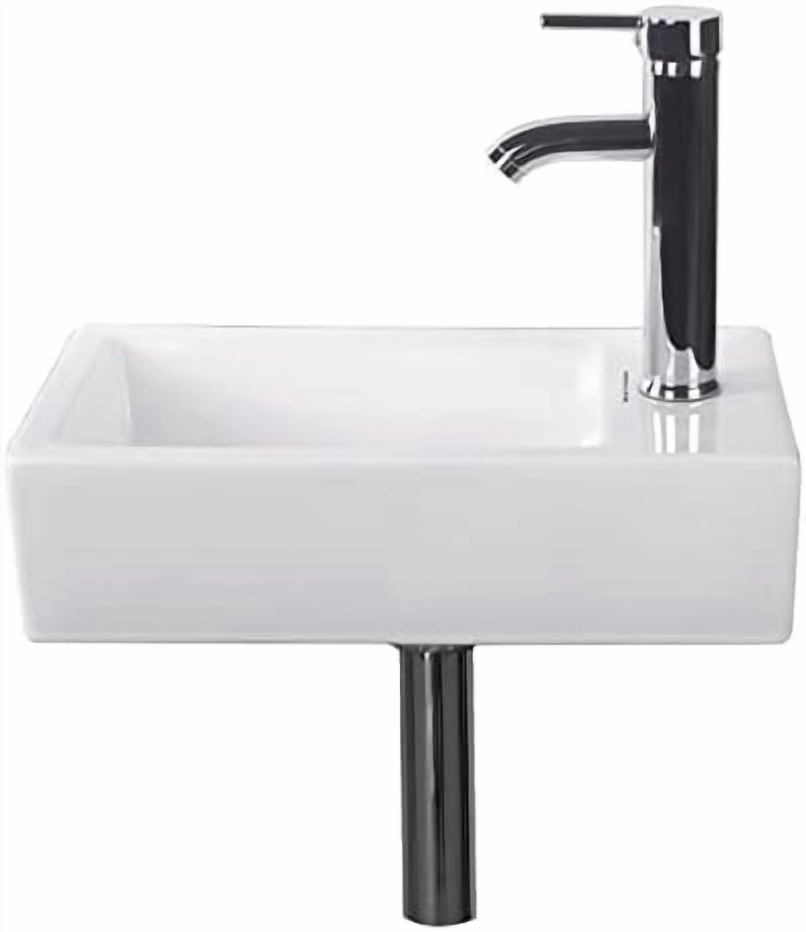Walcut White Small Bathroom Sink Mini Wall Mount Vanity Corner rv Corner Sink Rectangle Porcelain Ceramic Vessel Vintage Basin and Chrome Faucet Drain Combo Right Hand Lavamanos Bathroom