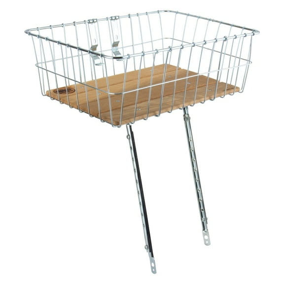 Wald 1392 Front Basket with Adjustable Legs, Wood Slats, Silver Dimensions: 18 x 13 x 6"