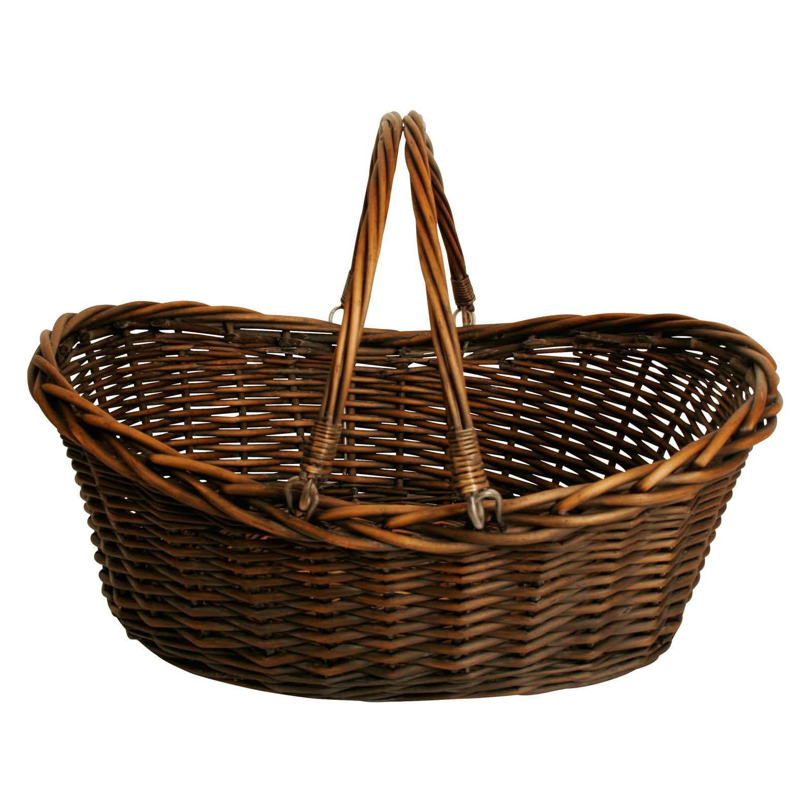 Dark Brown Oval Wicker Basket with Braided Rim