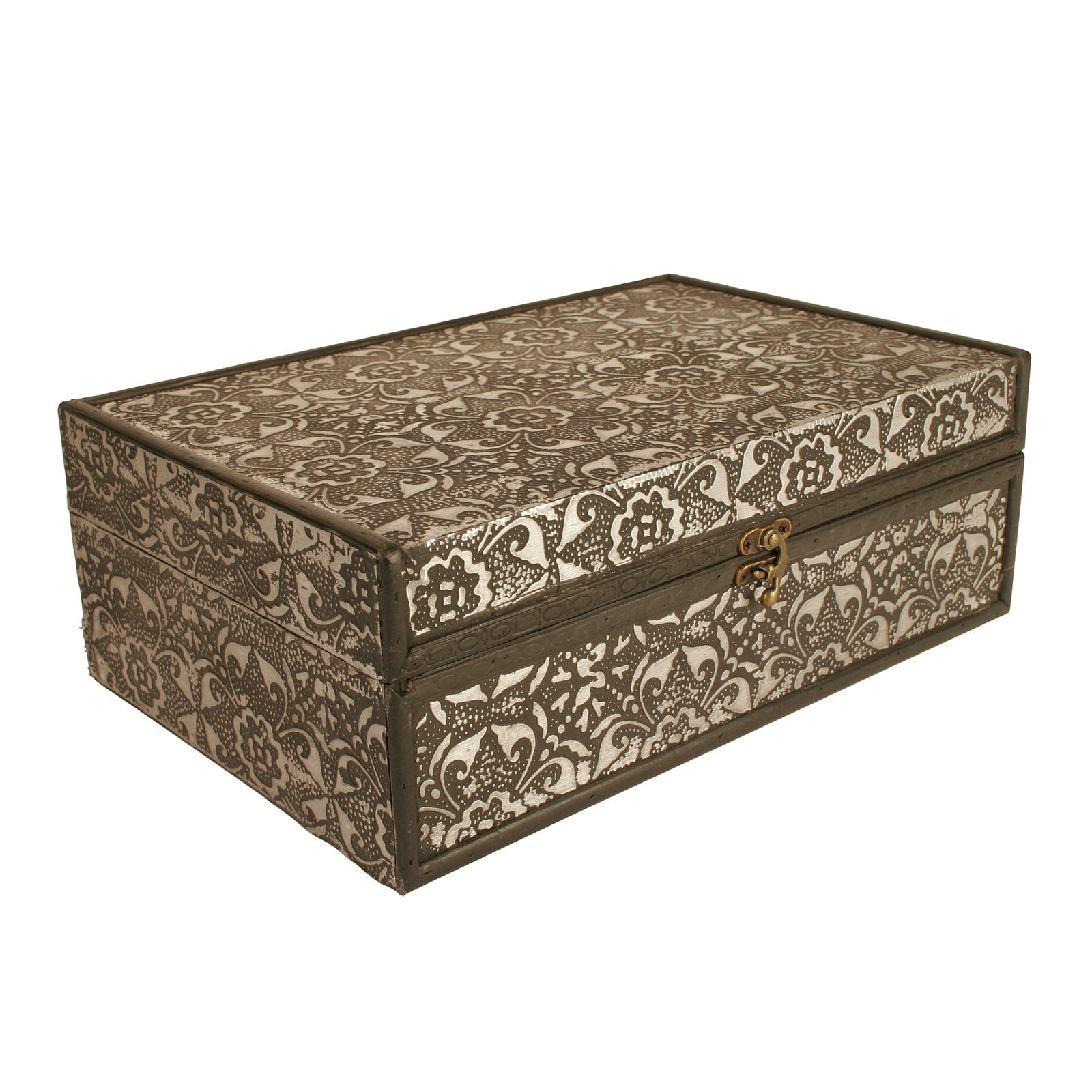 Ornate Black and Silver Wood Lidded Decorative Box