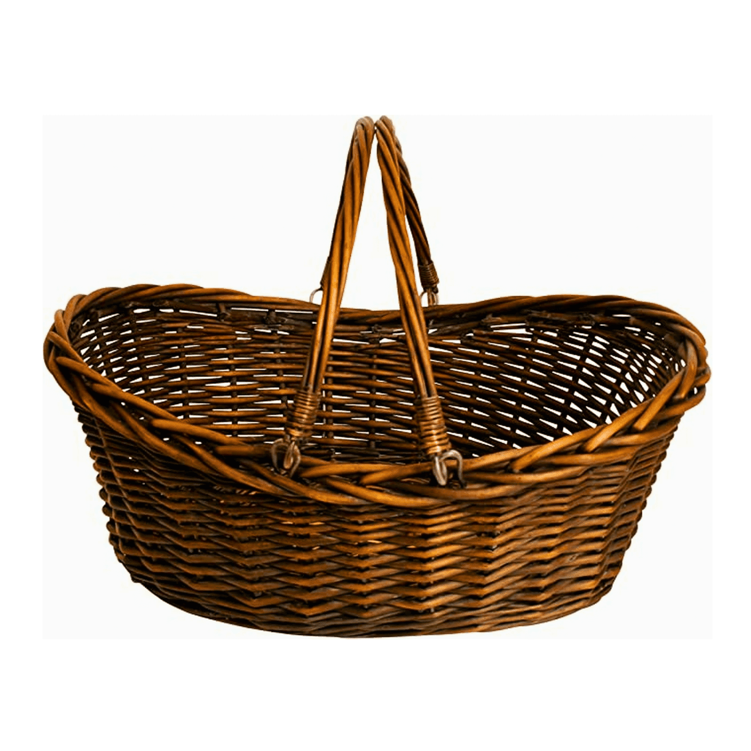 Medium Dark Brown Handwoven Wicker Basket with Handles