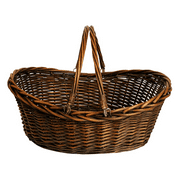 Wald Imports 20" Brown Willow Wicker Basket With Double Folding Handles - Handwoven, Picnics, Storage, Multipurpose - Large