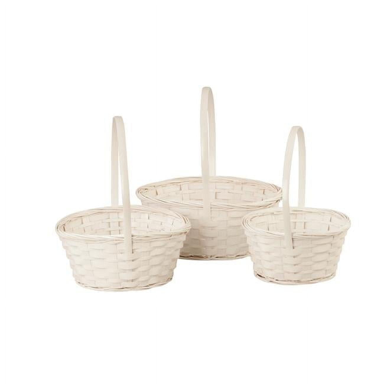 White Painted Round Bamboo Storage Baskets with Metal Handles - Set of 3