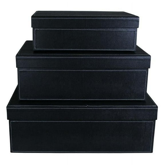 Wald Imports 7125-BLK Rectangular Stacking Boxes with Lids, Black - Set of 3
