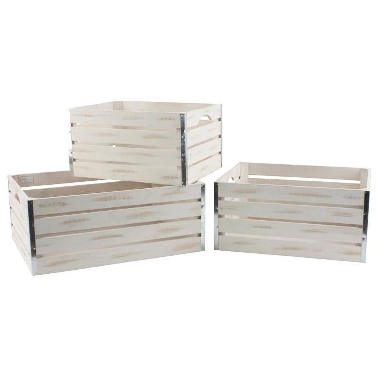 Wald Imports 8114-S3 Large Whitewash Wood Crates, Set of 3