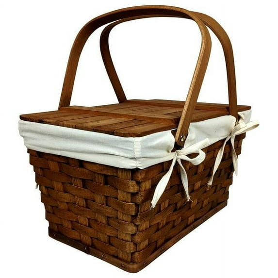 Wald Imports 8406-BRN Woodchip Picnic Basket with Cotton Liner, Brown