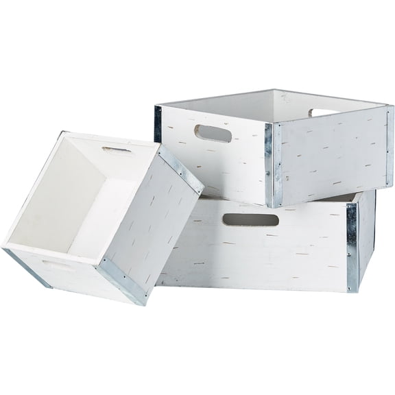Wald Imports Different Sized Wooden Crate, Set of 3, White