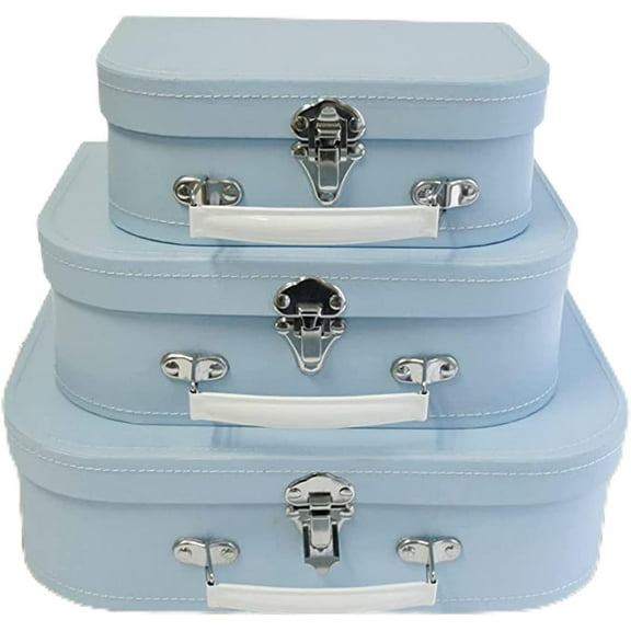 Wald Imports - Set of 3 Paperboard Suitcases - Decorative Storage Boxes (0733 - Baby Blue)