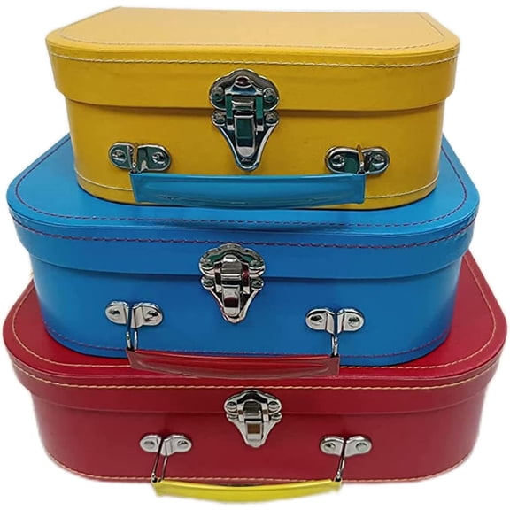 Wald Imports - Set of 3 Paperboard Suitcases - Decorative Storage Boxes (0735 - Primary Colors)