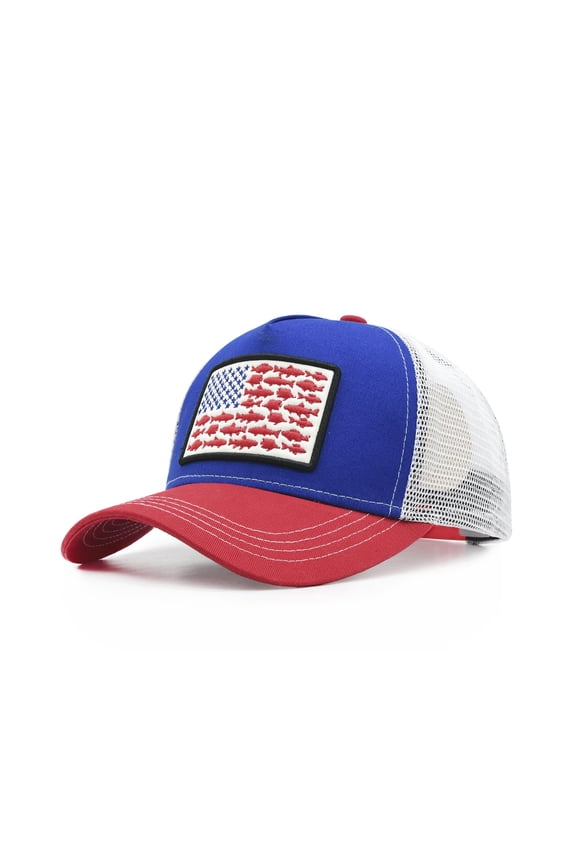 American Fish Flag Trucker Hat, Snapback Mesh USA Flag Baseball Caps, Fishing Gifts for Men Women Fisherman