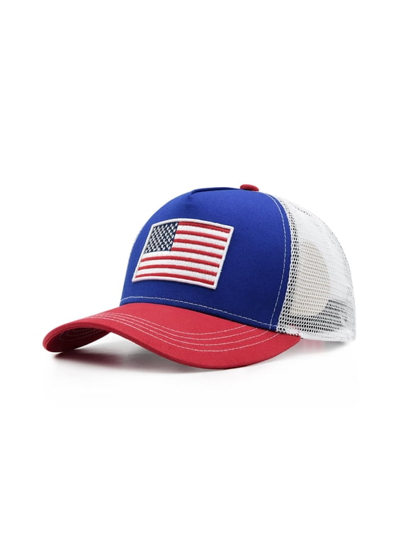American Flag Trucker Hat, Adjustable Snapback Mesh USA Flag Baseball Caps, 4th of July for Men Women