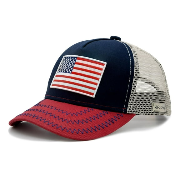 Waldeal Boys' American Flag Hat, Adjustable Mesh Baseball Hats USA Flags Trucker Cap for Toddler Red