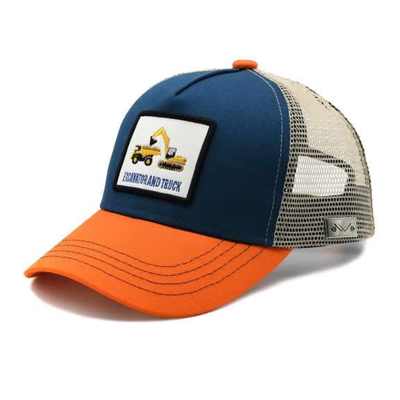 Waldeal Boys' Excavator Trucker Hat, Adjustable Mesh Snapback Baseball Cap for Toddler Orange