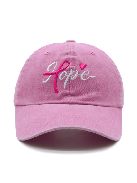 Breast Cancer Awareness Hat, Fight Cancer Inspirational Gifts, Pink Ribbons Hope Embroidered Adjustable Baseball Cap for Women
