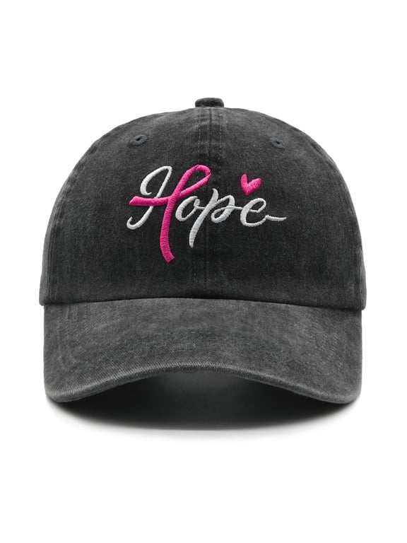 Breast Cancer Awareness Hat, Fight Cancer Inspirational Gifts, Pink Ribbons Hope Embroidered Adjustable Baseball Cap for Women