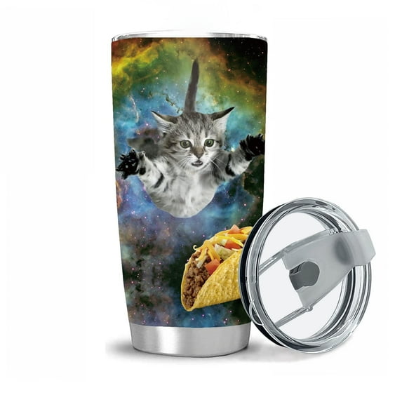 Waldeal Burrito Space Cat Tumbler Cup with Lid - Funny Gifts for Women Girl - Mothers Day Gifts - Birthday Gifts for Mom Wife - 20 Oz Insulated Travel Coffee Mug