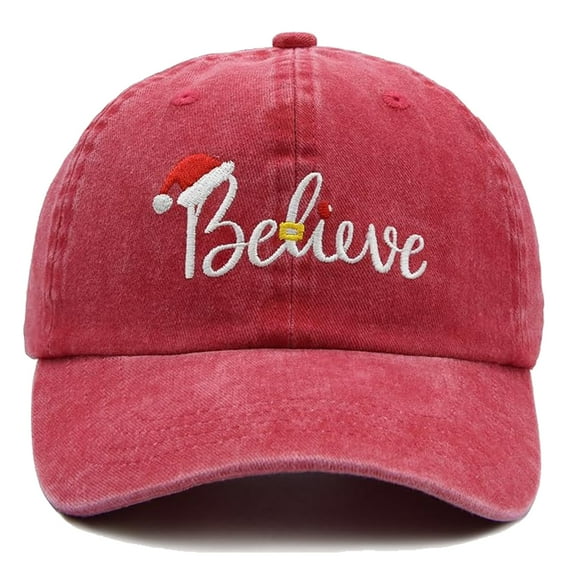 Waldeal Christmas Hat, Adjustable Washed Embroidered Believe Baseball Cap for Men Women Xmas Holiday Party Accessories