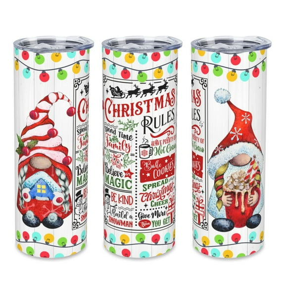 Waldeal Christmas Rules Skinny Tumbler with Lid, Stainless Steel Double Wall Vacuum Insulated Travel Mug Water Bottle Iced Coffee Cup 20oz