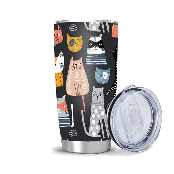Waldeal Cute Cat Tumbler Cup with Lid, 20 OZ Stainless Steel Thermal Insulated Travel Coffee Mug, Christmas Gifts for Men Women