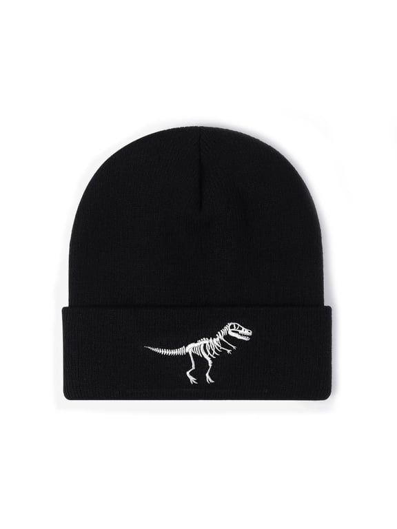 Dinosaur Beanie Hat for Men Women, Embroidered Knit Cuff Fashion Winter Hat, Unisex Dinosaur Lovers Gifts