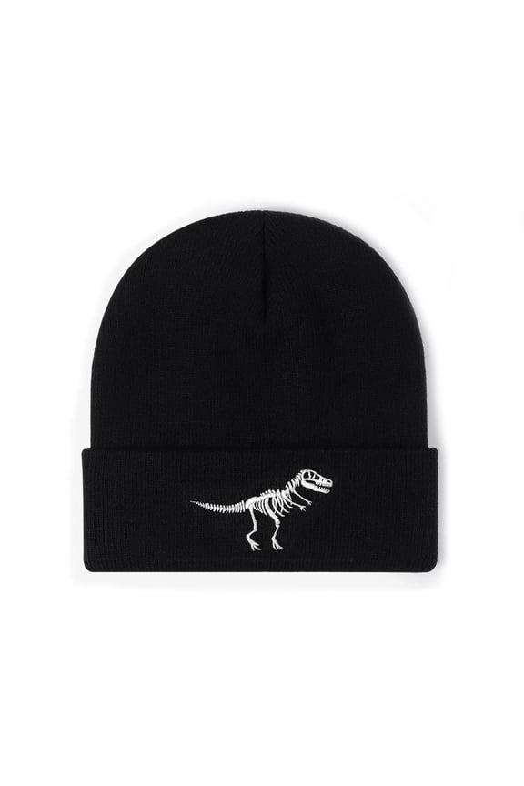 Dinosaur Beanie Hat for Men Women, Embroidered Knit Cuff Fashion Winter Hat, Unisex Dinosaur Lovers Gifts