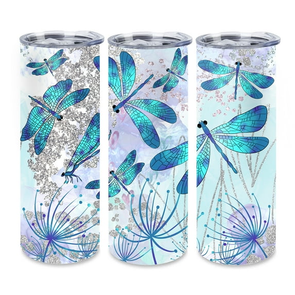 Waldeal Dragonflies Skinny Tumbler with Lid, Stainless Steel Double Wall Vacuum Insulated Travel Mug Water Bottle Iced Coffee Cup 20oz