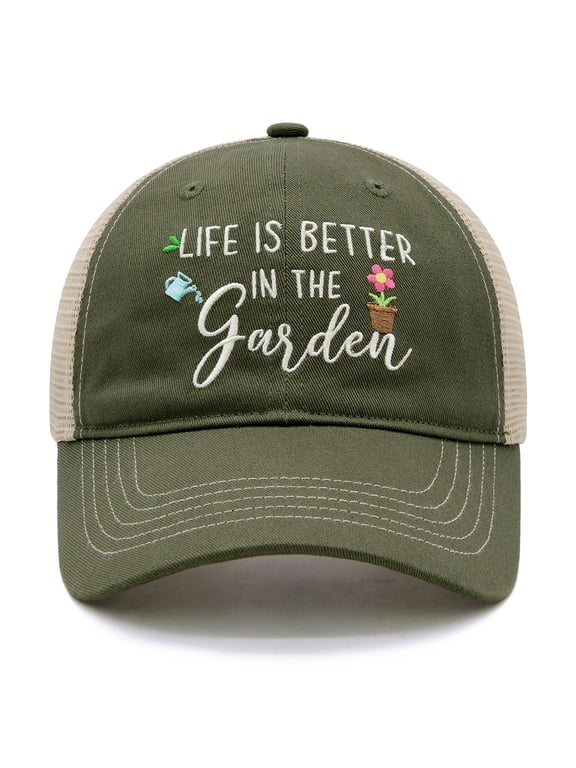Gardening Gifts for Women, Gardening Hat for Plant Lovers, Life is Better in The Garden, Adjustable Embroidered Garden Trucker Hat