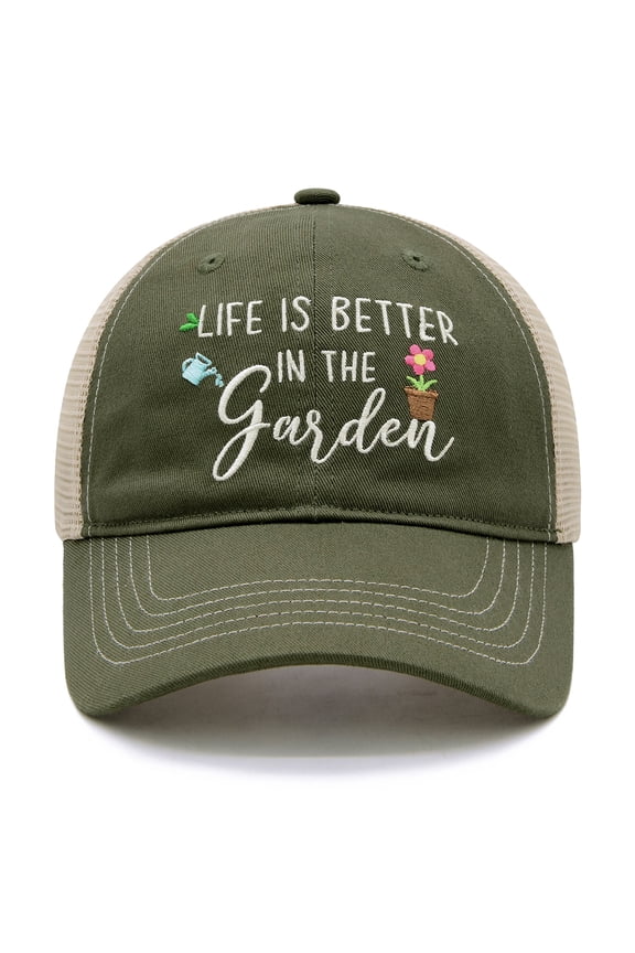 Gardening Gifts for Women, Gardening Hat for Plant Lovers, Life is Better in The Garden, Adjustable Embroidered Garden Trucker Hat