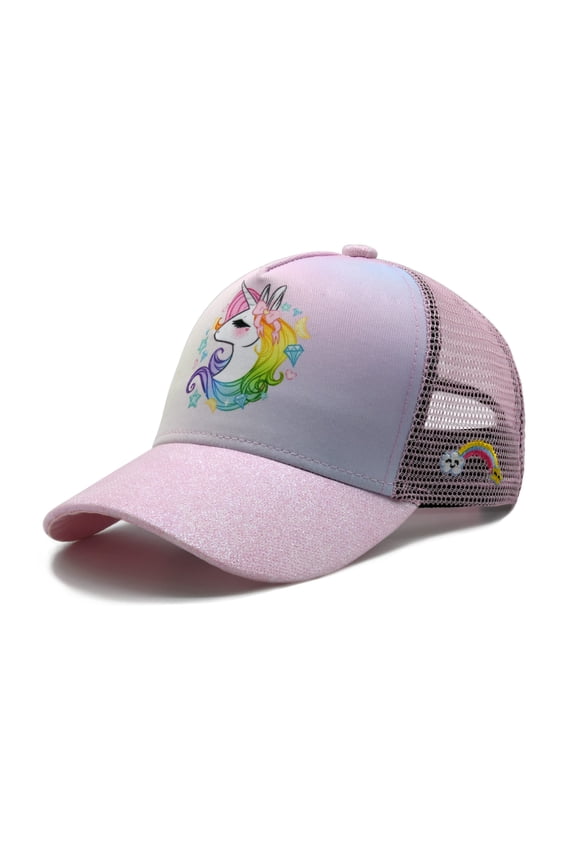 Girls' Unicorn Trucker Hat, Adjustable Mesh Snapback Baseball Cap for Toddler Kids Children