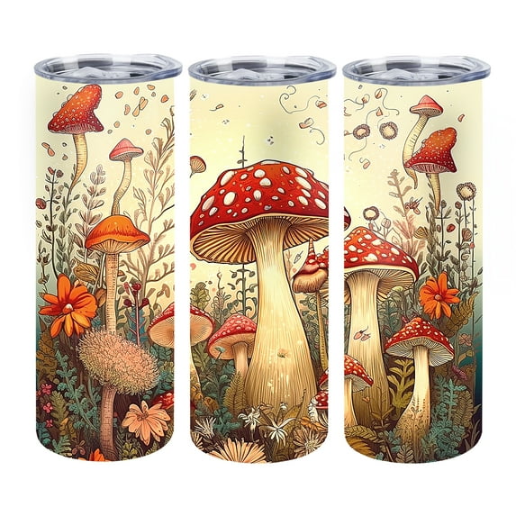 Waldeal Mushrooms Skinny Tumbler with Lid, Stainless Steel Double Wall Vacuum Insulated Travel Mug Water Bottle Iced Coffee Cup 20oz