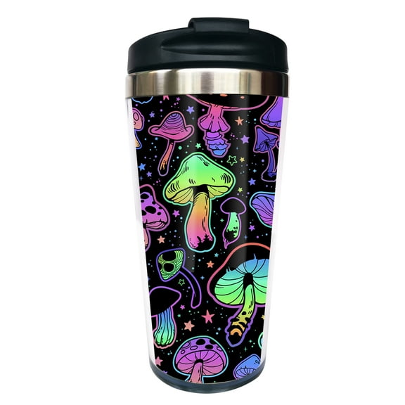 Waldeal Mushrooms Travel Coffee Mug for Men Women, 14 oz Stainless Steel Water Bottle Cup With Flip Lid, Christmas Birthday Gifts for Mushrooms Lovers