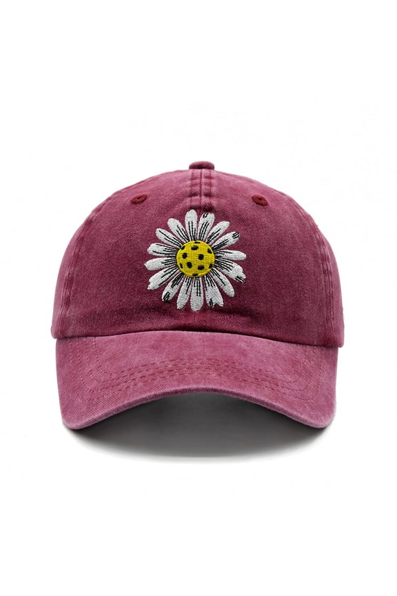 Pickleball Hat for Women, Funny Pickleball Gifts, Adjustable Embroidered Daisy Washed Denim Baseball Cap