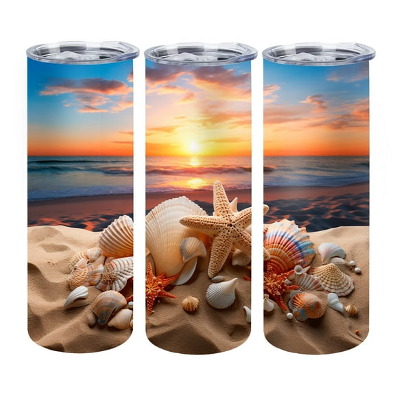 Waldeal Seashells Beach Skinny Tumbler with Lid, Stainless Steel Double Wall Vacuum Insulated Travel Mug Water Bottle Iced Coffee Cup 20oz