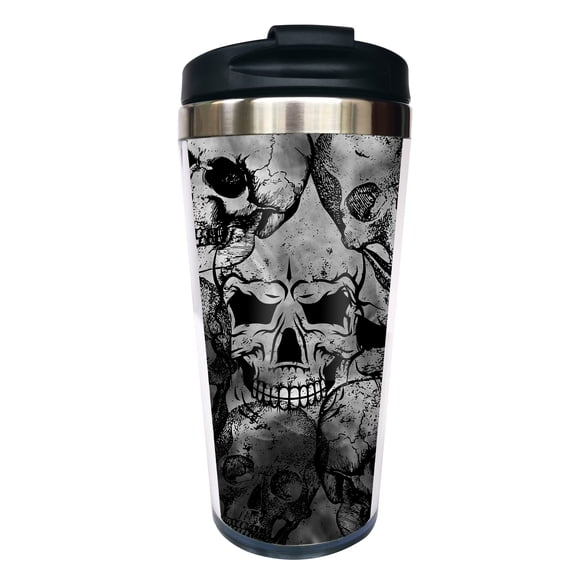 Waldeal Skull Travel Coffee Mug for Men Women, 14 oz Stainless Steel Water Bottle Cup With Flip Lid, Halloween Christmas Birthday Gifts for Skull Lovers