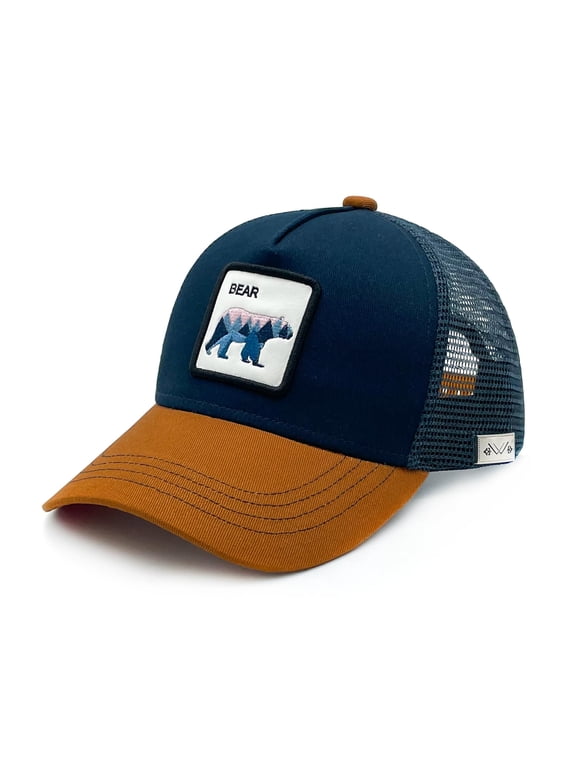 Toddler Bear Mountain Trucker Hat, Embroidered Outdoor Mesh Snapback Baseball Cap for Kids Age 2-6 Brown