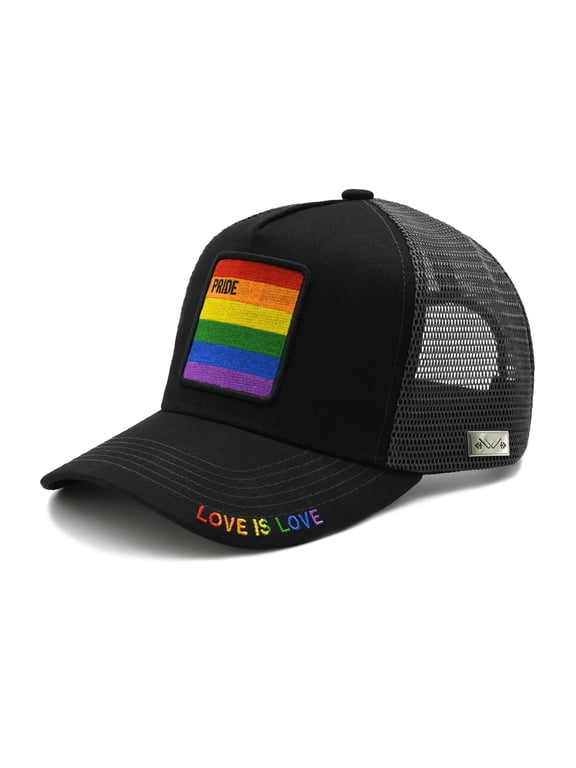 Unisex Pride Hat, LGBT Rainbow Stripes Embroidered Baseball Cap, Adjustable Snapback Mesh Trucker Hat for Men Women