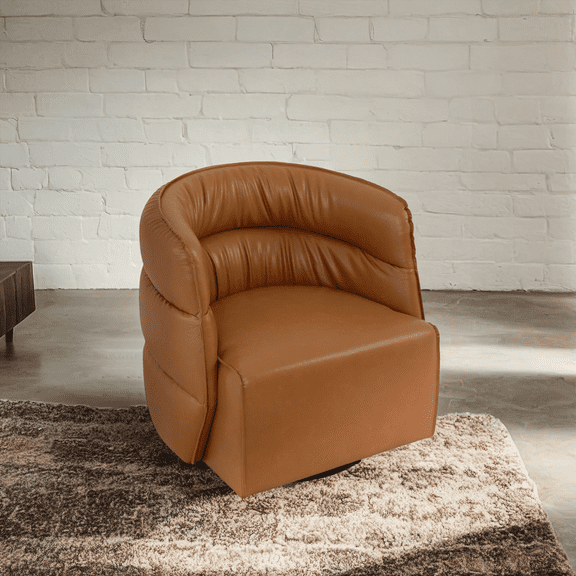 Walden 1-Piece Vegan Tan Leather Swivel Chair with Solid Wood Frame and Non-Slip Pads