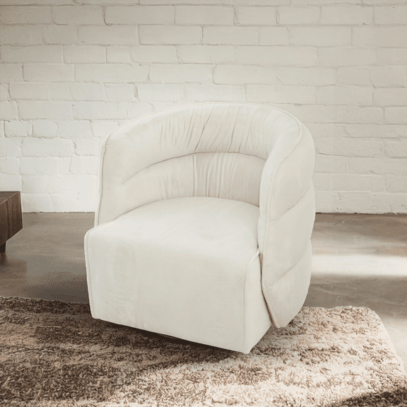 Walden Cream Velvet Swivel Chair - 1-Piece with Solid Wood Frame and Non-Slip Pads