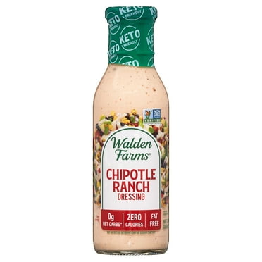 Walden Farms Chipotle Ranch Dressing, 12 oz. Bottle, Fresh and Delicious Salad Topping, Sugar Free 0g Net Carbs Condiment, Smooth and Creamy