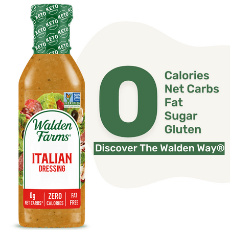Walden Farms Italian Dressing, 12 oz. Bottle, Fresh and Delicious Salad Topping, Sugar Free 0g Net Carbs Condiment, Smooth and Tangy