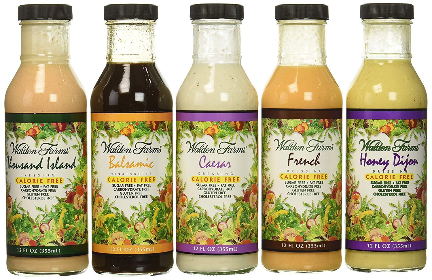 Walden Farms Salad Dressing - Calorie Free,Sugar Free - Variety Pack 5x12 Fl Oz