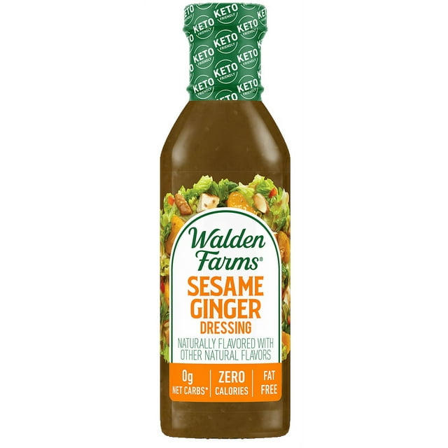 Walden Farms Sesame Ginger Dressing, 12 oz. Bottle, Fresh and Delicious Salad Topping, Sugar Free 0g Net Carbs Condiment, Sweet and Tangy