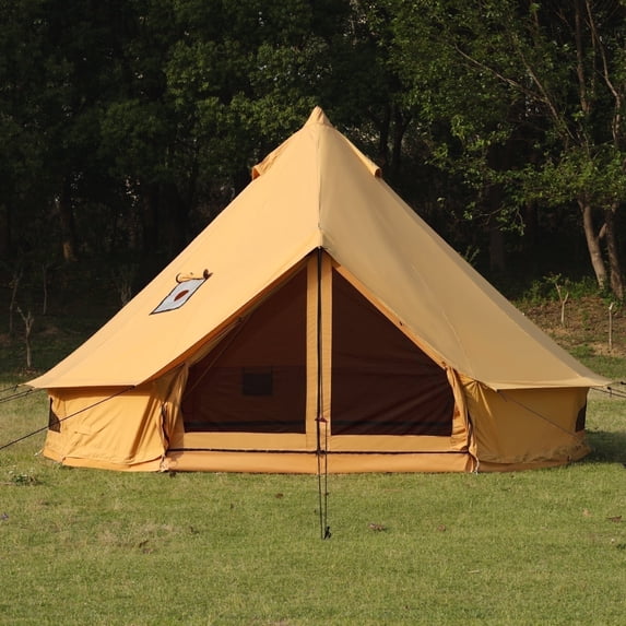 Cotton Canvas Bell Tent with Stove Jack, 13.1ft/4m Yurt for Family Glamping Camping, 4 Season Tent with Floor