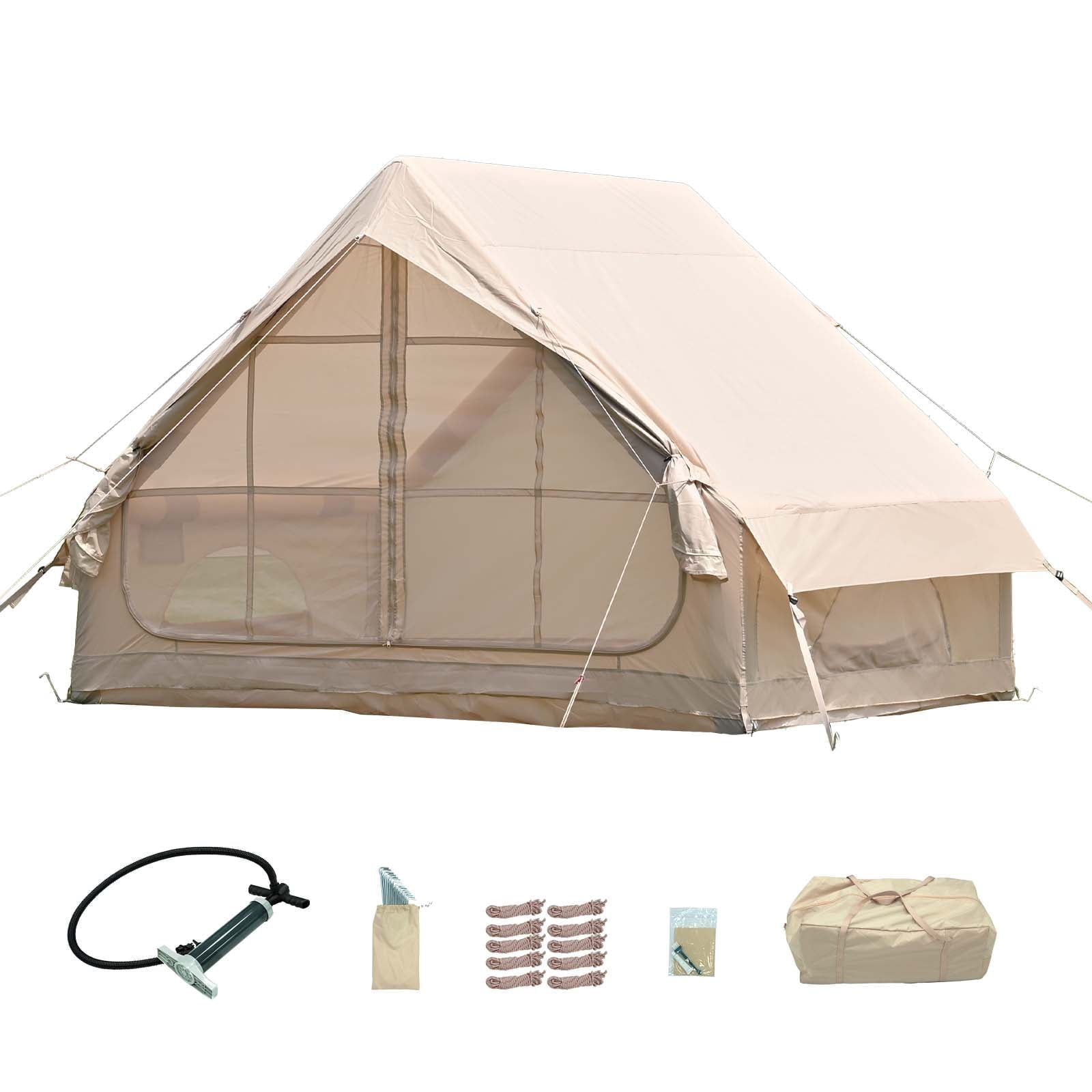 Waldmate Inflatable Tent for Camping 3-4 Person, Glamping Tent with Hand Pump, Oxford Waterproof Cabin Tent with Mesh Windows & Door