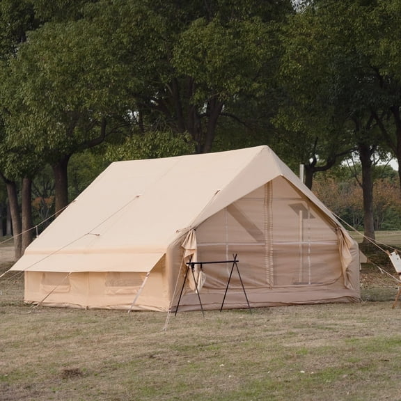 Waldmate Inflatable Camping Tent for 6-8 Person, Glamping Tent with Stove Jack Hand Pump, Oxford Waterproof Blow up Tent with Mesh Windows & Door