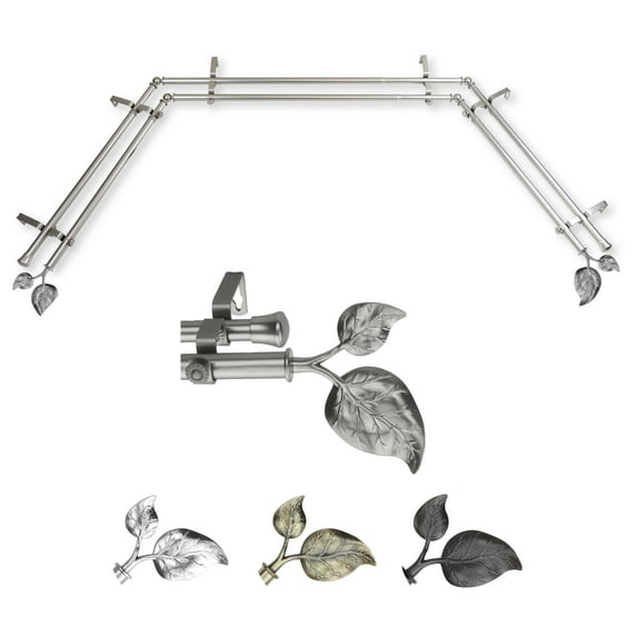 Waldo 13/16" Bay Window Double Curtain Rod 20"-36", 38"-72" - Satin Nickel