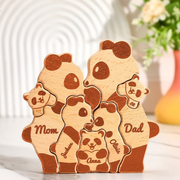 Waldo Wooden Panda Family Name Puzzle, Personalized Animal Block Decor for 2–8 Members
